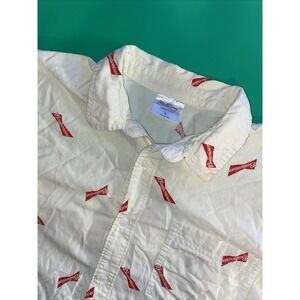 Budweiser Men's Large Yellow Short Sleeve‎ All Over Logo Print Camp Shirt